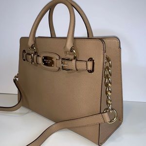 MICHAEL KORS SAFFIANO KHAKI HAMILTON EW SATCHEL